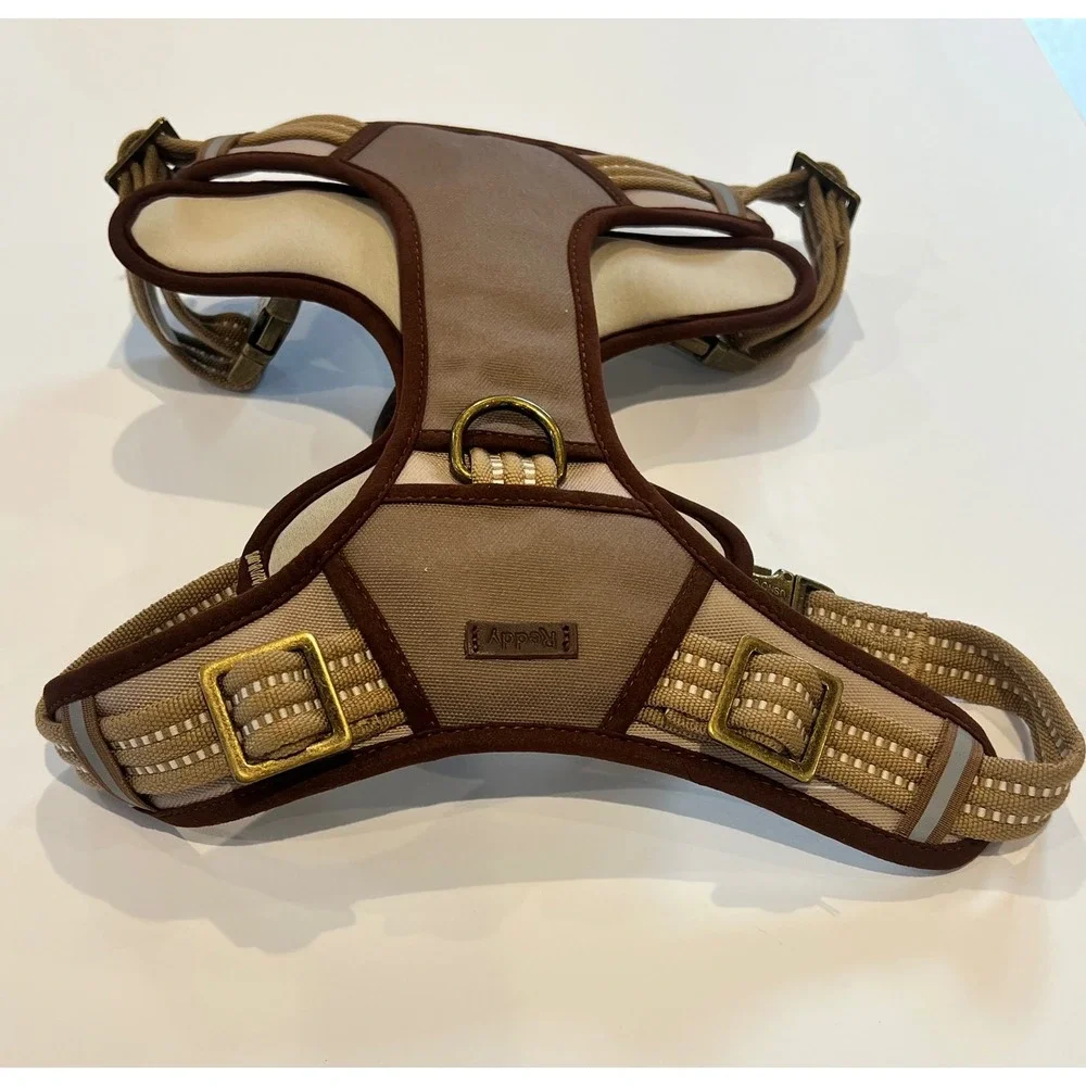 Reddy Dog Harness Tan Brown Canvas Padded Reflective Brass Hardware Handle